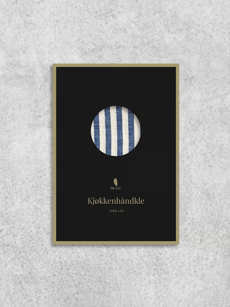 Hvitt kjøkkenhåndkle med blå striper