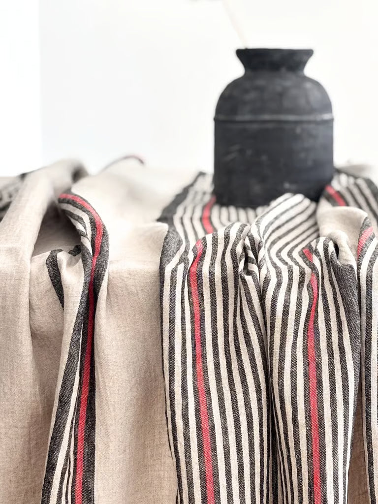 Linduk naturfarge med striper