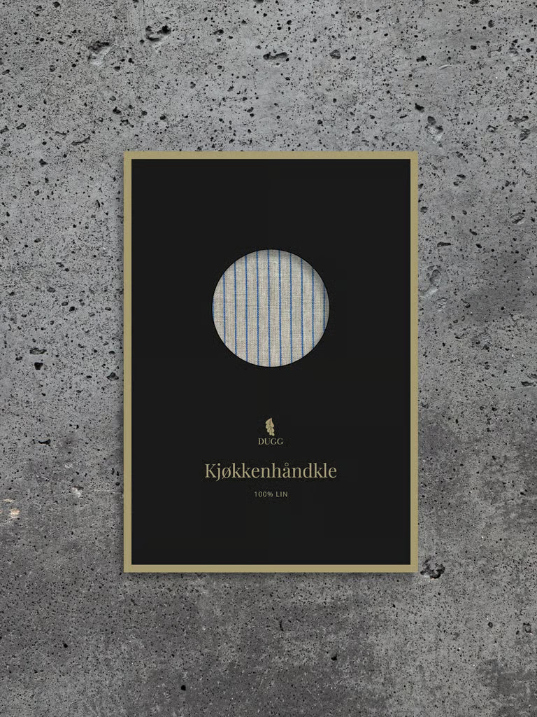 Kjøkkenhåndkle i naturfarge med smale, blå striper