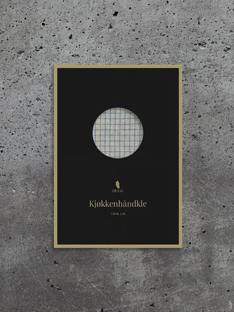 Kjøkkenhåndkle i naturfarge med små, blå ruter