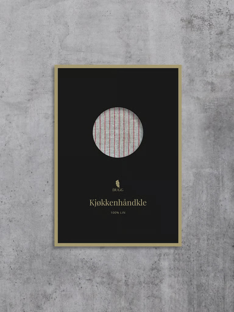 Kjøkkenhåndkle i naturfarge med smale, røde striper