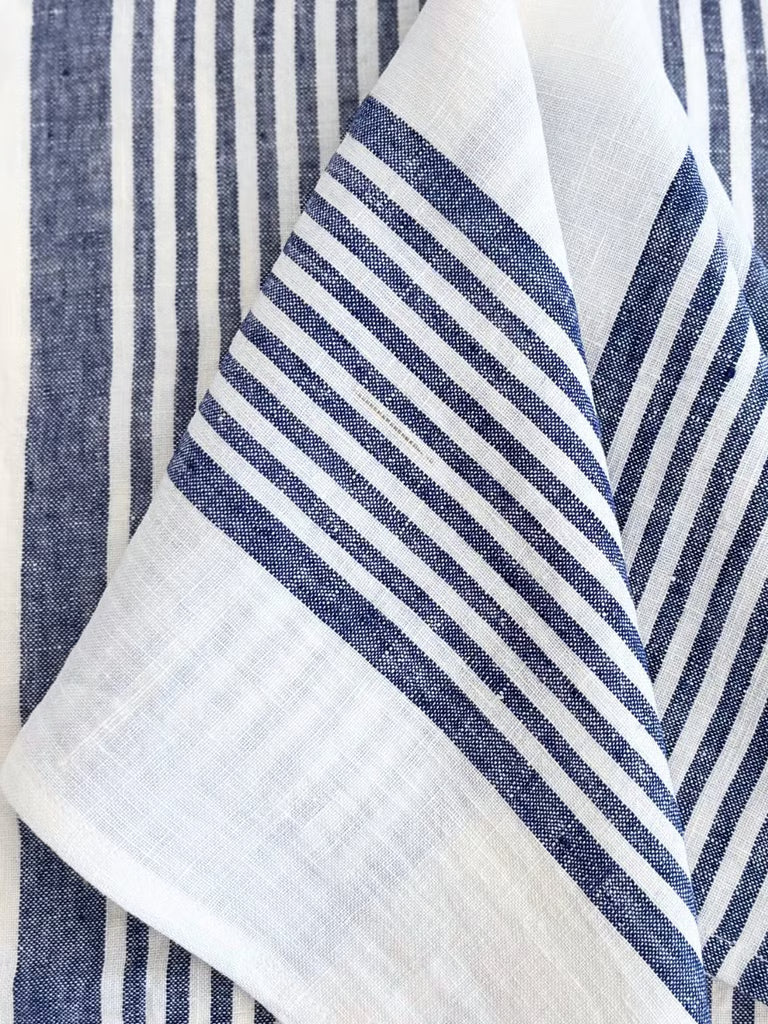 Linserviett hvit med blå striper 45x45 cm