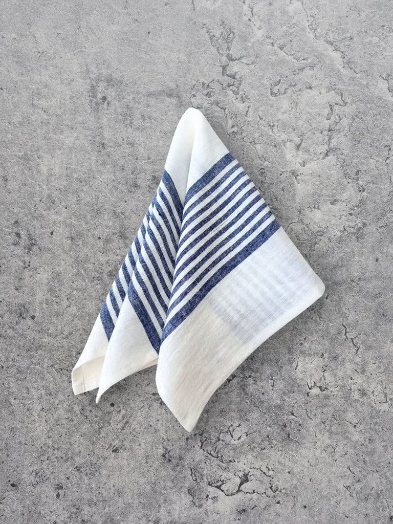 Linserviett hvit med blå striper 45x45 cm