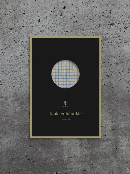 Kjøkkenhåndkle i naturfarge med små, blå ruter