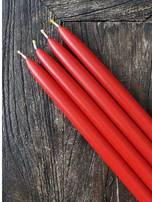 Kronelys av bivoks – 4 stk | Rød