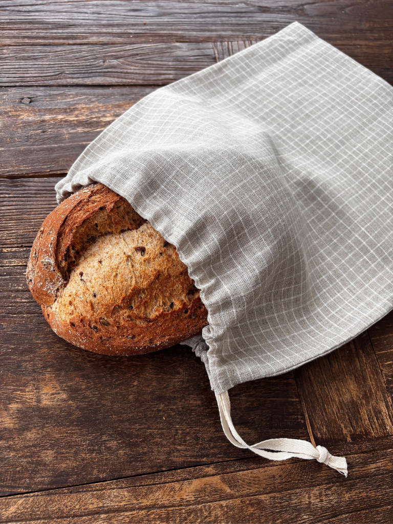 Brødpose i ubehandlet 100 % lin – Natur med ruter