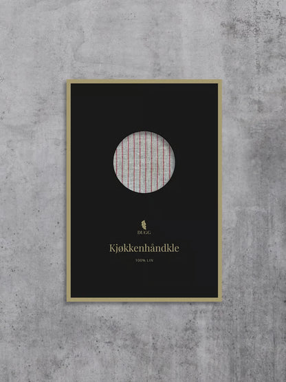 Kjøkkenhåndkle i naturfarge med smale, røde striper