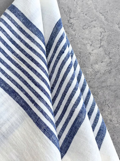 Linserviett hvit med blå striper 45x45 cm