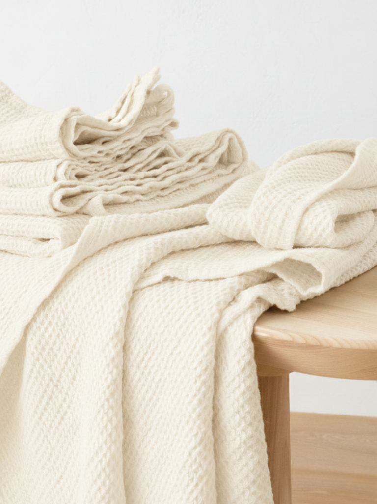 Vaffelhåndkle i lin – Off white. 100 % lin | Naturlig og mykt