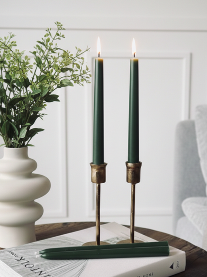 Kronelys av bivoks 4 stk | Mørk grønn