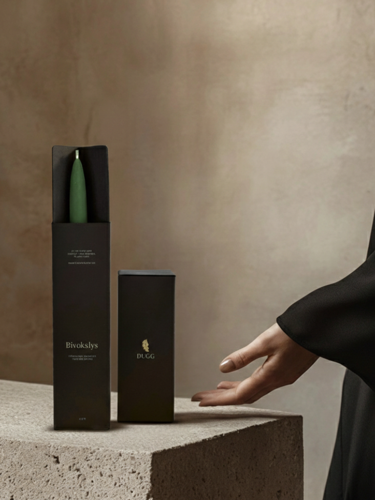 Kronelys av bivoks 4 stk | Mørk grønn