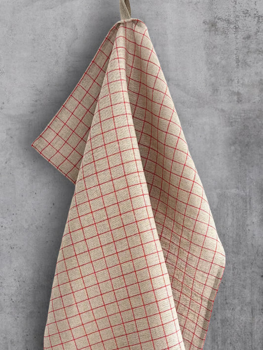 Kjøkkenhåndkle med store røde ruter