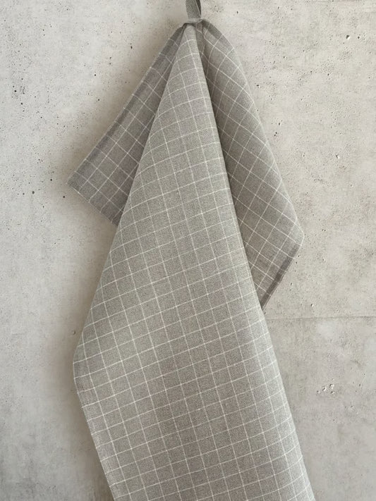 Naturfarget linhåndkle med store ruter